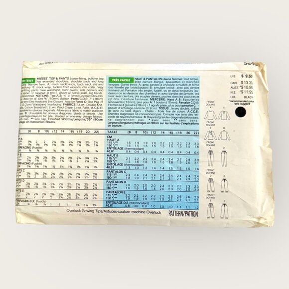 Vintage 1990s Butterick Sewing Pattern 5649 Misses Top Pants Size 18-22 - Picture 2 of 2